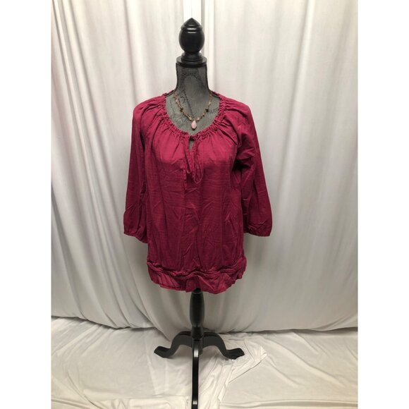 Faded Glory Peasant Top Womens Size XL 16-18 Cranberry Cotton Boho Lightweight - Picture 5 of 8